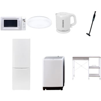 【家電セット】7点セット (8kg洗濯機 173L冷蔵庫 電子レンジ シーリングライト 電気ケトル 軽量クリーナー レンジラック) YAMAZEN(山善)