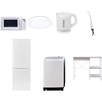 【家電セット】7点セット (8kg洗濯機 173L冷蔵庫 電子レンジ シーリングライト 電気ケトル スティッククリーナー レンジラック) YAMAZEN(山善)