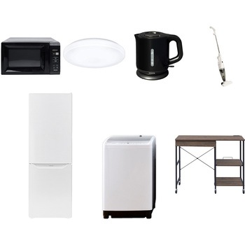 【家電セット】7点セット (8kg洗濯機 173L冷蔵庫 電子レンジ シーリングライト 電気ケトル スティッククリーナー レンジラック) YAMAZEN(山善)