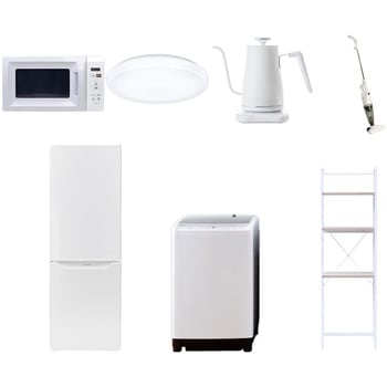 【家電セット】7点セット (8kg洗濯機 173L冷蔵庫 電子レンジ シーリングライト 温調ケトル スティッククリーナー 家電収納ラック) YAMAZEN(山善)