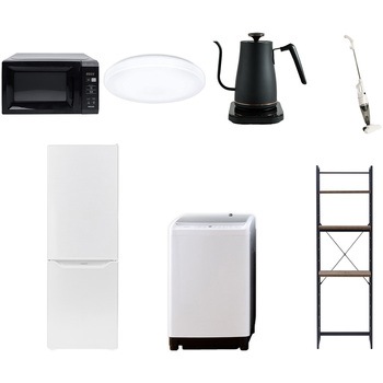 【家電セット】7点セット (8kg洗濯機 173L冷蔵庫 電子レンジ シーリングライト 温調ケトル スティッククリーナー 家電収納ラック) YAMAZEN(山善)