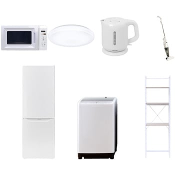 【家電セット】7点セット (8kg洗濯機 173L冷蔵庫 電子レンジ シーリングライト 電気ケトル スティッククリーナー 家電収納ラック) - YAMAZEN(山善)