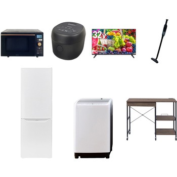 【家電セット】7点セット (8kg洗濯機 173L冷蔵庫 オーブンレンジ 炊飯器 32型液晶テレビ 軽量クリーナー レンジラック) YAMAZEN(山善)