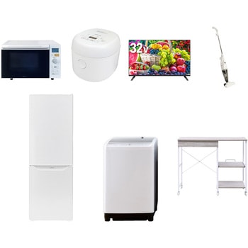 【家電セット】7点セット (8kg洗濯機 173L冷蔵庫 オーブンレンジ 炊飯器 32型液晶テレビ スティッククリーナー レンジラック) YAMAZEN(山善)