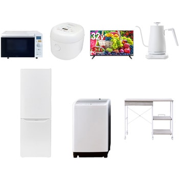 【家電セット】7点セット (8kg洗濯機 173L冷蔵庫 オーブンレンジ 炊飯器 32型液晶テレビ 温調ケトル レンジラック) YAMAZEN(山善)