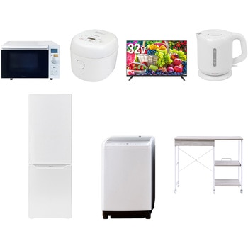 【家電セット】7点セット (8kg洗濯機 173L冷蔵庫 オーブンレンジ 炊飯器 32型液晶テレビ 電気ケトル レンジラック) YAMAZEN(山善)