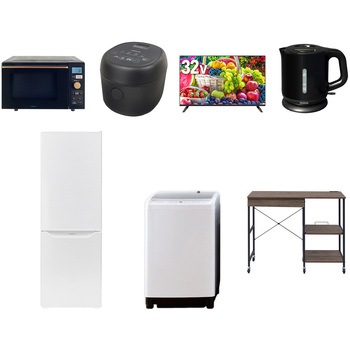 【家電セット】7点セット (8kg洗濯機 173L冷蔵庫 オーブンレンジ 炊飯器 32型液晶テレビ 電気ケトル レンジラック) YAMAZEN(山善)