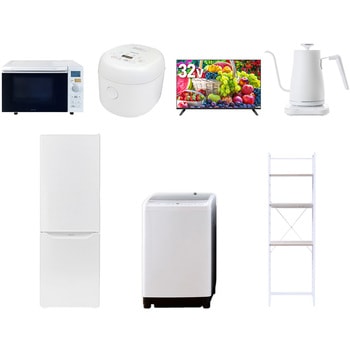 【家電セット】7点セット (8kg洗濯機 173L冷蔵庫 オーブンレンジ 炊飯器 32型液晶テレビ 温調ケトル 家電収納ラック) YAMAZEN(山善)
