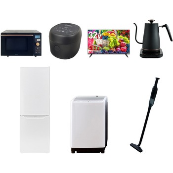 【家電セット】7点セット (8kg洗濯機 173L冷蔵庫 オーブンレンジ 炊飯器 32型液晶テレビ 温調ケトル 軽量クリーナー) YAMAZEN(山善)