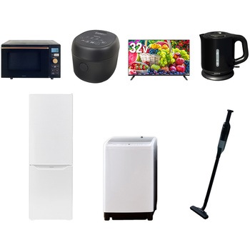 【家電セット】7点セット (8kg洗濯機 173L冷蔵庫 オーブンレンジ 炊飯器 32型液晶テレビ 電気ケトル 軽量クリーナー) YAMAZEN(山善)