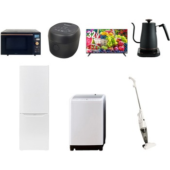 【家電セット】7点セット (8kg洗濯機 173L冷蔵庫 オーブンレンジ 炊飯器 32型液晶テレビ 温調ケトル スティッククリーナー) YAMAZEN(山善)