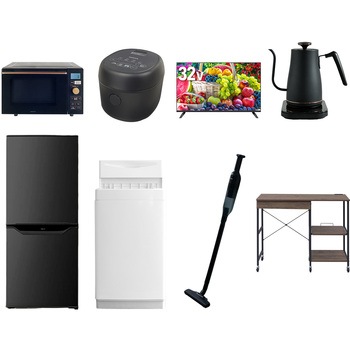 【家電セット】8点セット (6kg洗濯機 106L冷蔵庫 オーブンレンジ 炊飯器 32型液晶テレビ 温調ケトル 軽量クリーナー レンジラック) YAMAZEN(山善)