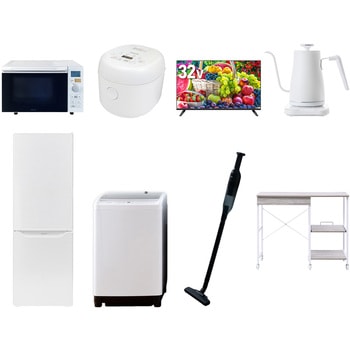 【家電セット】8点セット (8kg洗濯機 173L冷蔵庫 オーブンレンジ 炊飯器 32型液晶テレビ 温調ケトル 軽量クリーナー レンジラック) YAMAZEN(山善)