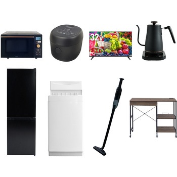 【家電セット】8点セット (6kg洗濯機 157L冷蔵庫 オーブンレンジ 炊飯器 32型液晶テレビ 温調ケトル 軽量クリーナー レンジラック) YAMAZEN(山善)