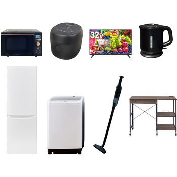 【家電セット】8点セット (8kg洗濯機 173L冷蔵庫 オーブンレンジ 炊飯器 32型液晶テレビ 電気ケトル 軽量クリーナー レンジラック) YAMAZEN(山善)