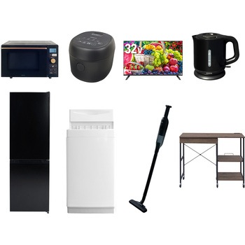 【家電セット】8点セット (6kg洗濯機 157L冷蔵庫 オーブンレンジ 炊飯器 32型液晶テレビ 電気ケトル 軽量クリーナー レンジラック) YAMAZEN(山善)