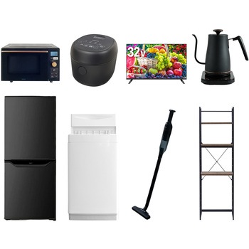 【家電セット】8点セット (6kg洗濯機 106L冷蔵庫 オーブンレンジ 炊飯器 32型液晶テレビ 温調ケトル 軽量クリーナー 家電収納ラック) YAMAZEN(山善)