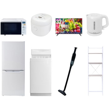 【家電セット】8点セット (6kg洗濯機 106L冷蔵庫 オーブンレンジ 炊飯器 32型液晶テレビ 電気ケトル 軽量クリーナー 家電収納ラック) YAMAZEN(山善)