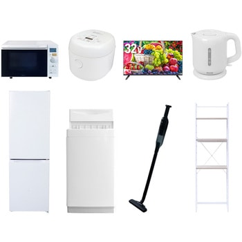 【家電セット】8点セット (6kg洗濯機 157L冷蔵庫 オーブンレンジ 炊飯器 32型液晶テレビ 電気ケトル 軽量クリーナー 家電収納ラック) YAMAZEN(山善)