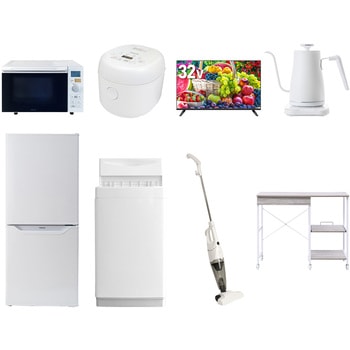 【家電セット】8点セット (6kg洗濯機 106L冷蔵庫 オーブンレンジ 炊飯器 32型液晶テレビ 温調ケトル スティッククリーナー レンジラック) YAMAZEN(山善)