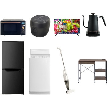【家電セット】8点セット (6kg洗濯機 106L冷蔵庫 オーブンレンジ 炊飯器 32型液晶テレビ 温調ケトル スティッククリーナー レンジラック) YAMAZEN(山善)