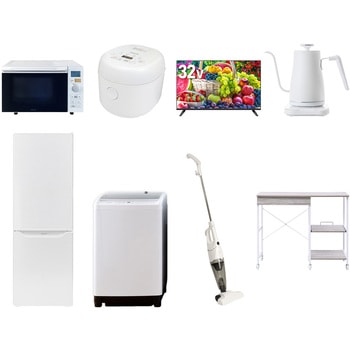 【家電セット】8点セット (8kg洗濯機 173L冷蔵庫 オーブンレンジ 炊飯器 32型液晶テレビ 温調ケトル スティッククリーナー レンジラック) YAMAZEN(山善)