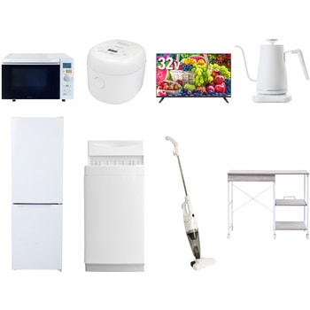 【家電セット】8点セット (6kg洗濯機 157L冷蔵庫 オーブンレンジ 炊飯器 32型液晶テレビ 温調ケトル スティッククリーナー レンジラック) YAMAZEN(山善)