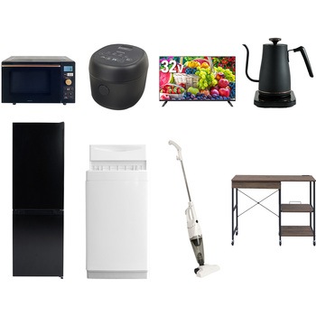 【家電セット】8点セット (6kg洗濯機 157L冷蔵庫 オーブンレンジ 炊飯器 32型液晶テレビ 温調ケトル スティッククリーナー レンジラック) YAMAZEN(山善)