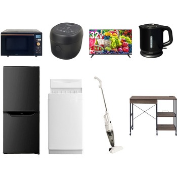 【家電セット】8点セット (6kg洗濯機 106L冷蔵庫 オーブンレンジ 炊飯器 32型液晶テレビ 電気ケトル スティッククリーナー レンジラック) YAMAZEN(山善)