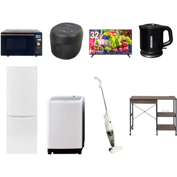 【家電セット】8点セット (8kg洗濯機 173L冷蔵庫 オーブンレンジ 炊飯器 32型液晶テレビ 電気ケトル スティッククリーナー レンジラック) YAMAZEN(山善)