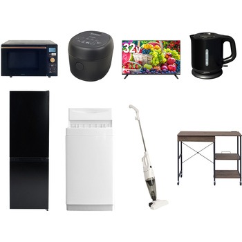 【家電セット】8点セット (6kg洗濯機 157L冷蔵庫 オーブンレンジ 炊飯器 32型液晶テレビ 電気ケトル スティッククリーナー レンジラック) YAMAZEN(山善)