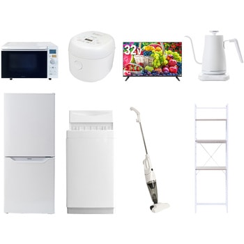 【家電セット】8点セット (6kg洗濯機 106L冷蔵庫 オーブンレンジ 炊飯器 32型液晶テレビ 温調ケトル スティッククリーナー 家電収納ラック) YAMAZEN(山善)