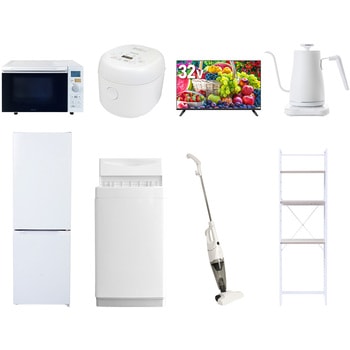 【家電セット】8点セット (6kg洗濯機 157L冷蔵庫 オーブンレンジ 炊飯器 32型液晶テレビ 温調ケトル スティッククリーナー 家電収納ラック) YAMAZEN(山善)