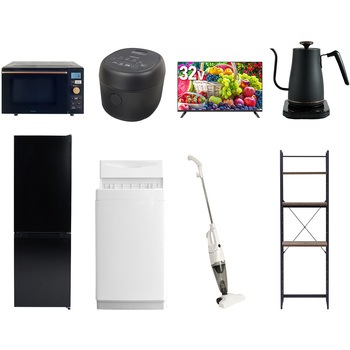 【家電セット】8点セット (6kg洗濯機 157L冷蔵庫 オーブンレンジ 炊飯器 32型液晶テレビ 温調ケトル スティッククリーナー 家電収納ラック) YAMAZEN(山善)