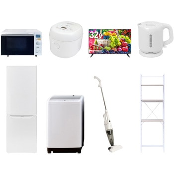 【家電セット】8点セット (8kg洗濯機 173L冷蔵庫 オーブンレンジ 炊飯器 32型液晶テレビ 電気ケトル スティッククリーナー 家電収納ラック) YAMAZEN(山善)