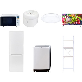 【家電セット】7点セット (8kg洗濯機 173L冷蔵庫 オーブンレンジ 炊飯器 シーリングライト 32型液晶テレビ 家電収納ラック) YAMAZEN(山善)
