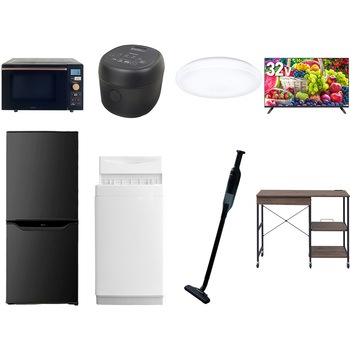 【家電セット】8点セット (6kg洗濯機 106L冷蔵庫 オーブンレンジ 炊飯器 シーリングライト 32型液晶テレビ 軽量クリーナー レンジラック) YAMAZEN(山善)