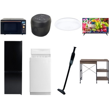 【家電セット】8点セット (6kg洗濯機 157L冷蔵庫 オーブンレンジ 炊飯器 シーリングライト 32型液晶テレビ 軽量クリーナー レンジラック) YAMAZEN(山善)