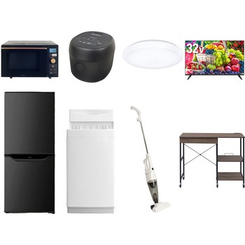 【家電セット】8点セット (6kg洗濯機 106L冷蔵庫 オーブンレンジ 炊飯器 シーリングライト 32型液晶テレビ スティッククリーナー レンジラック) YAMAZEN(山善)