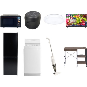 【家電セット】8点セット (6kg洗濯機 157L冷蔵庫 オーブンレンジ 炊飯器 シーリングライト 32型液晶テレビ スティッククリーナー レンジラック) YAMAZEN(山善)