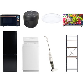 【家電セット】8点セット (6kg洗濯機 157L冷蔵庫 オーブンレンジ 炊飯器 シーリングライト 32型液晶テレビ スティッククリーナー 家電収納ラック) YAMAZEN(山善)