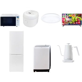 【家電セット】7点セット (8kg洗濯機 173L冷蔵庫 オーブンレンジ 炊飯器 シーリングライト 32型液晶テレビ 温調ケトル) YAMAZEN(山善)