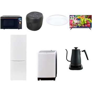 【家電セット】7点セット (8kg洗濯機 173L冷蔵庫 オーブンレンジ 炊飯器 シーリングライト 32型液晶テレビ 温調ケトル) YAMAZEN(山善)