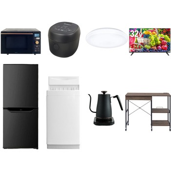 【家電セット】8点セット (6kg洗濯機 106L冷蔵庫 オーブンレンジ 炊飯器 シーリングライト 32型液晶テレビ 温調ケトル レンジラック) YAMAZEN(山善)