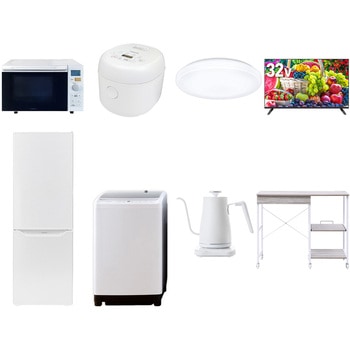 【家電セット】8点セット (8kg洗濯機 173L冷蔵庫 オーブンレンジ 炊飯器 シーリングライト 32型液晶テレビ 温調ケトル レンジラック) - YAMAZEN(山善)