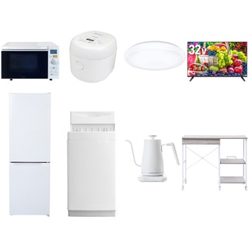 【家電セット】8点セット (6kg洗濯機 157L冷蔵庫 オーブンレンジ 炊飯器 シーリングライト 32型液晶テレビ 温調ケトル レンジラック) YAMAZEN(山善)
