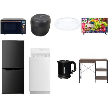 【家電セット】8点セット (6kg洗濯機 106L冷蔵庫 オーブンレンジ 炊飯器 シーリングライト 32型液晶テレビ 電気ケトル レンジラック) YAMAZEN(山善)