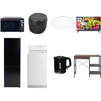 【家電セット】8点セット (6kg洗濯機 157L冷蔵庫 オーブンレンジ 炊飯器 シーリングライト 32型液晶テレビ 電気ケトル レンジラック) YAMAZEN(山善)