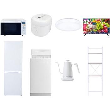 【家電セット】8点セット (6kg洗濯機 157L冷蔵庫 オーブンレンジ 炊飯器 シーリングライト 32型液晶テレビ 温調ケトル 家電収納ラック) YAMAZEN(山善)
