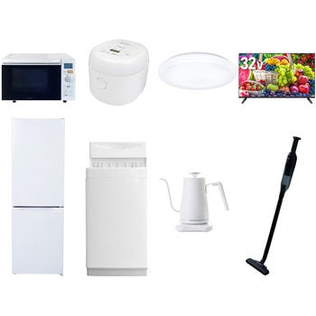 【家電セット】8点セット (6kg洗濯機 157L冷蔵庫 オーブンレンジ 炊飯器 シーリングライト 32型液晶テレビ 温調ケトル 軽量クリーナー) YAMAZEN(山善)